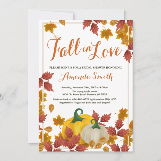 Invitation de Fête de la mariée d'automne de chute (Devant)