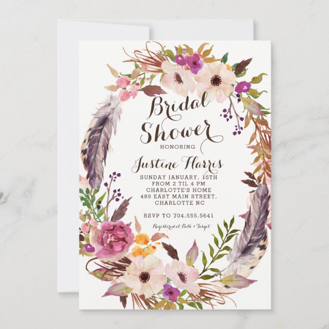 Invitation de Fête de la mariée de Boho (Devant)
