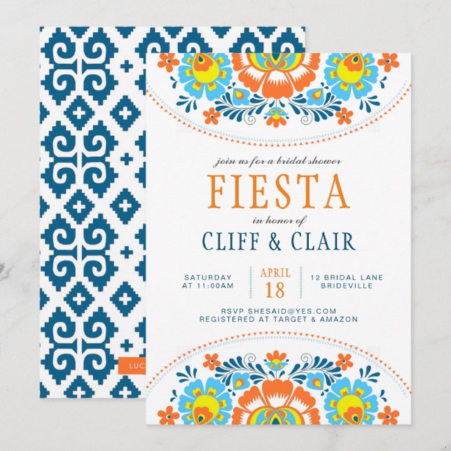 Invitation de Fête de la mariée de fiesta (Devant / Derrière)