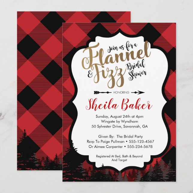 Invitation de Fête de la mariée de flanelle (Devant / Derrière)