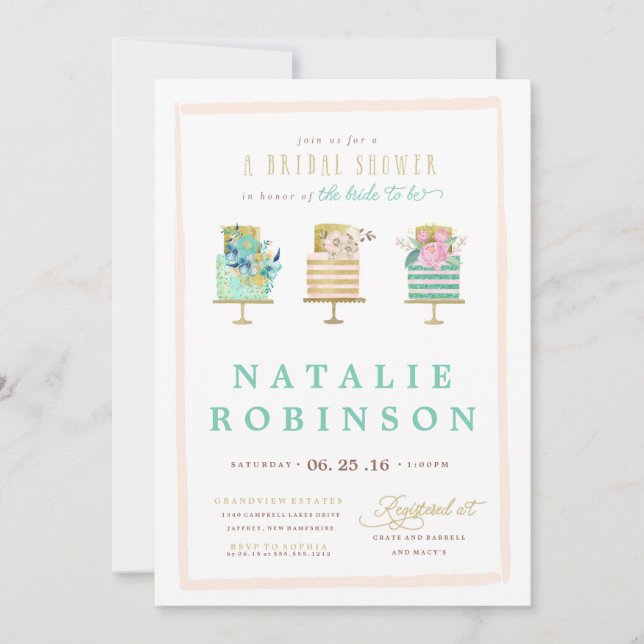 Invitation de Fête de la mariée de gâteau de (Devant)