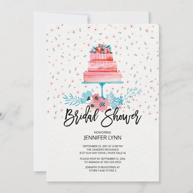 Invitation de Fête de la mariée de gâteau de rose (Devant)