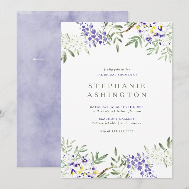 Invitation de Fête de la mariée de glycines (Devant / Derrière)