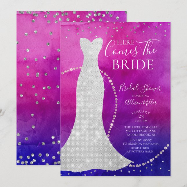 Invitation de Fête de la mariée de jeune mariée (Devant / Derrière)