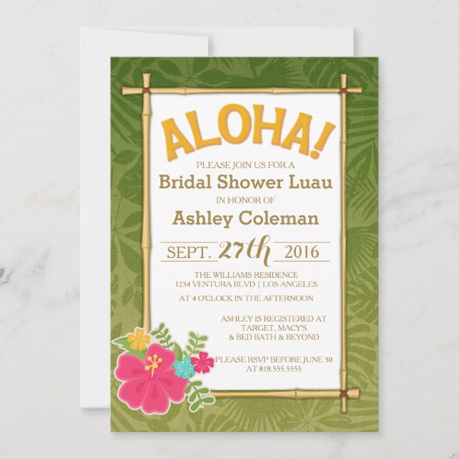 Invitation de Fête de la mariée de Luau (Devant)