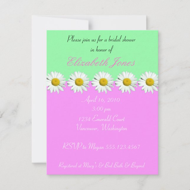 Invitation de Fête de la mariée de marguerite (Devant)