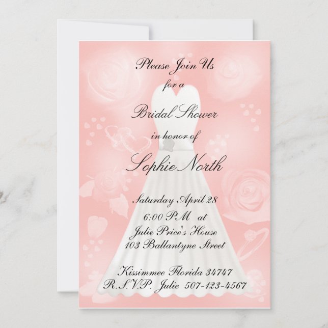 Invitation de Fête de la mariée de pêche de roses (Devant)