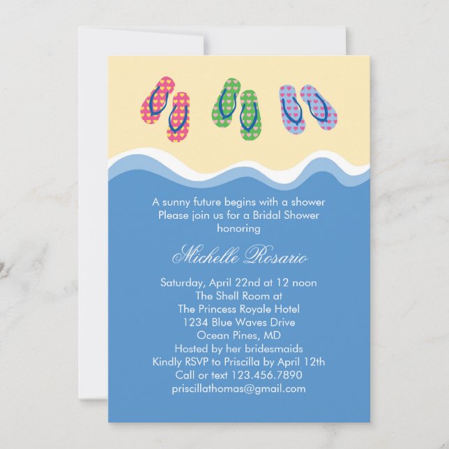 Invitation de Fête de la mariée de plage de (Devant)