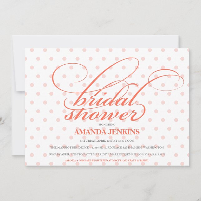 Invitation de Fête de la mariée de point de polka (Devant)