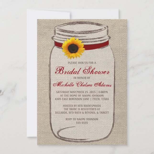 Invitation de Fête de la mariée de pot de maçon de (Devant)