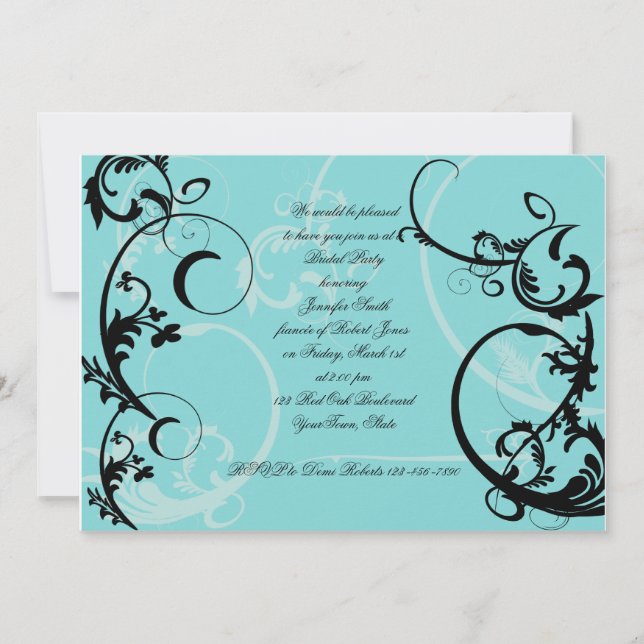Invitation de Fête de la mariée de remous de noir (Devant)