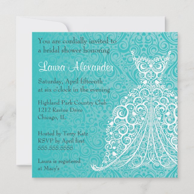 Invitation de Fête de la mariée de robe de mariage (Devant)