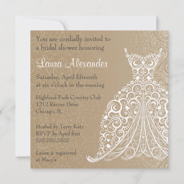 Invitation de Fête de la mariée de robe de mariage (Devant)