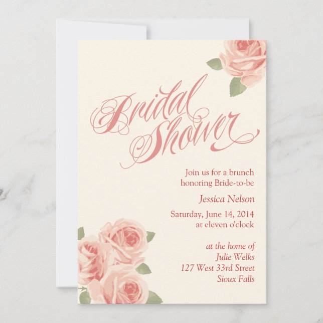 Invitation de Fête de la mariée de roseraie (Devant)