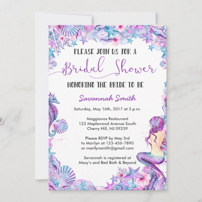 Invitation de Fête de la mariée de sirène (Devant)