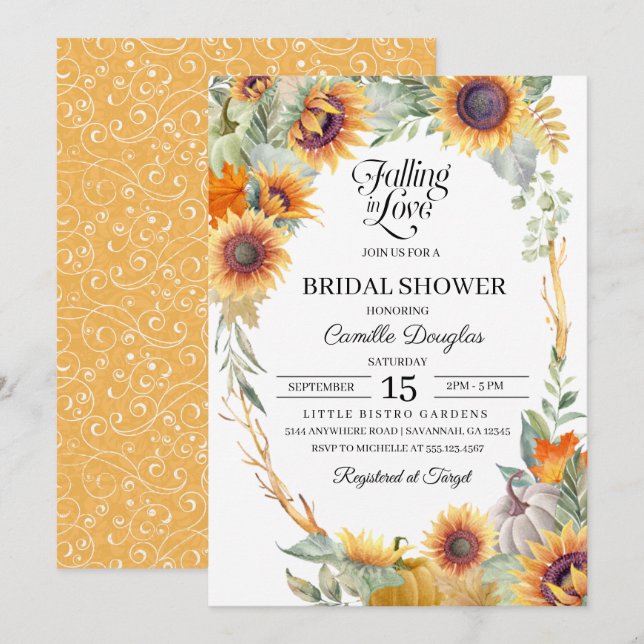 Invitation de Fête de la mariée de tournesol de (Devant / Derrière)