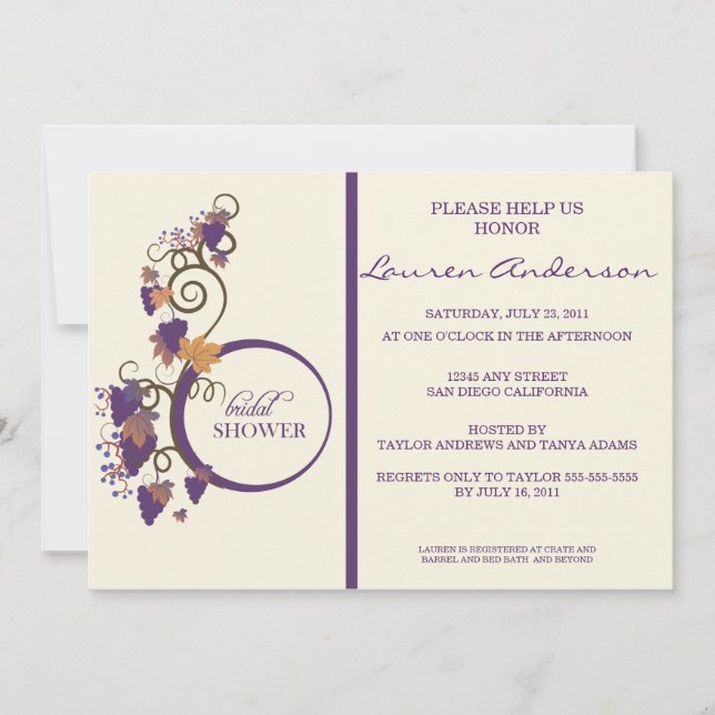 Invitation de Fête de la mariée de vigne (Devant)