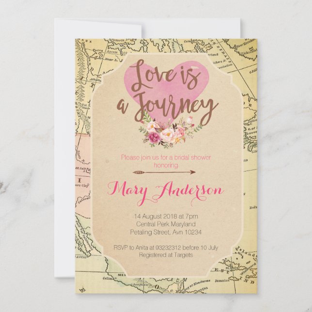 Invitation de Fête de la mariée de voyage de carte (Devant)