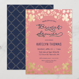 Invitation de Fête de la mariée, marine, corail,
