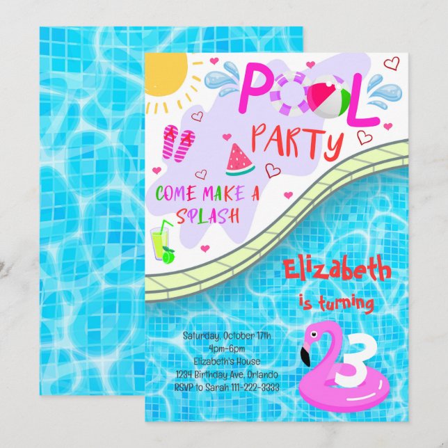 Invitation de fête de la piscine (Devant / Derrière)