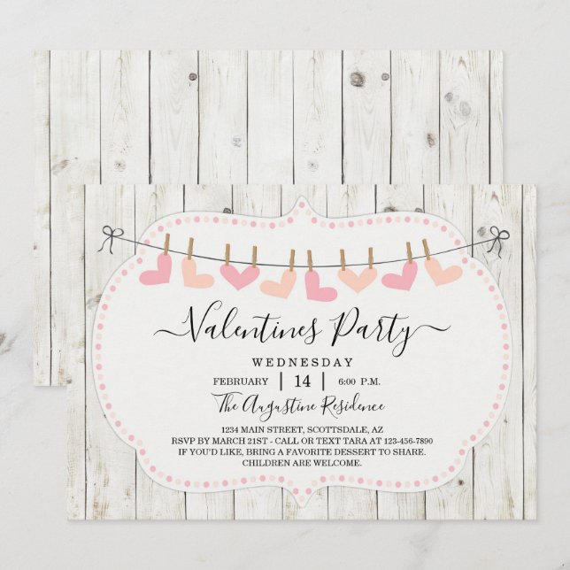 Invitation de fête de la Saint-Valentin Rustique p (Devant / Derrière)