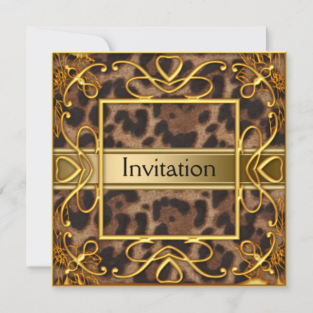 Invitation de fête de léopard doré pour toutes les (Devant)