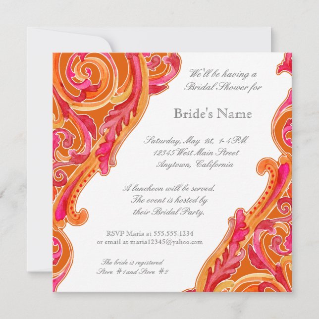 Invitation de Fête de l'mariée de coeur florissant (Devant)