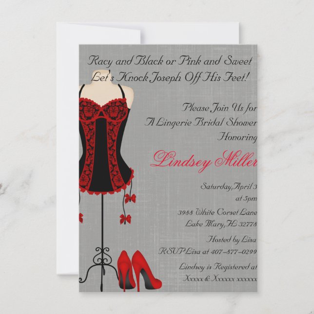 Invitation de Fête de l'mariée de Lingerie rouge e (Devant)