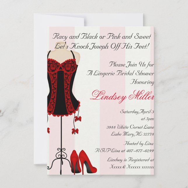 Invitation de Fête de l'mariée de Lingerie rouge e (Devant)