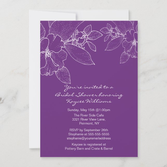 Invitation de Fête de l'mariée pourpre en fleurs d (Devant)