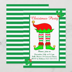 Invitation de fête de lutin de Noël sur fond vert
