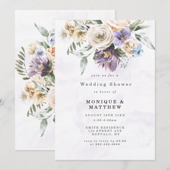 Invitation de Fête de Mariage aux Anémones Violett (Devant / Derrière)