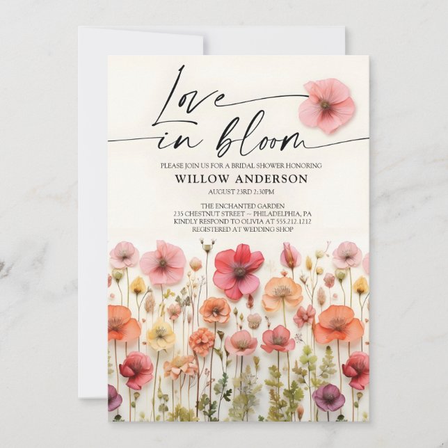 Invitation de Fête de Mariage Fleur Sauvage 'Love  (Devant)