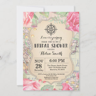 Invitation de Fête de Mariage Florale Rose Voyage