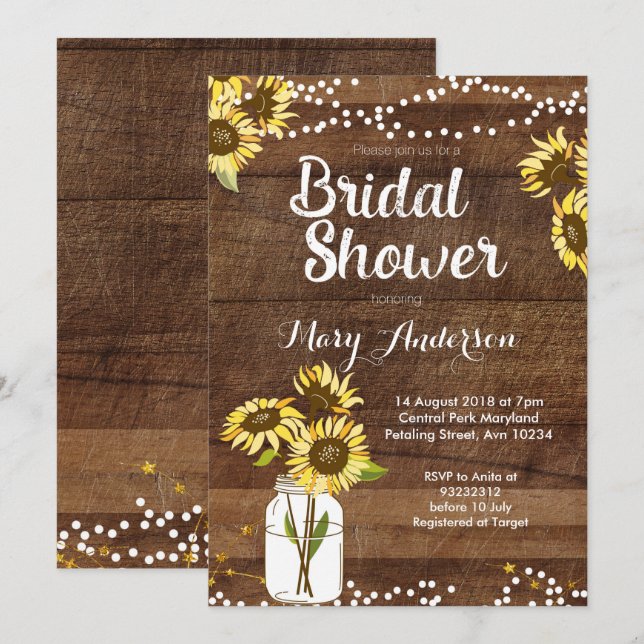 Invitation de Fête de Mariage Rustique Tournesol (Devant / Derrière)