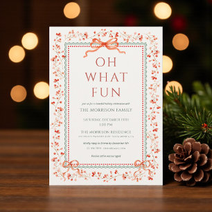 Invitation de fête de Noël au houx avec ruban roug