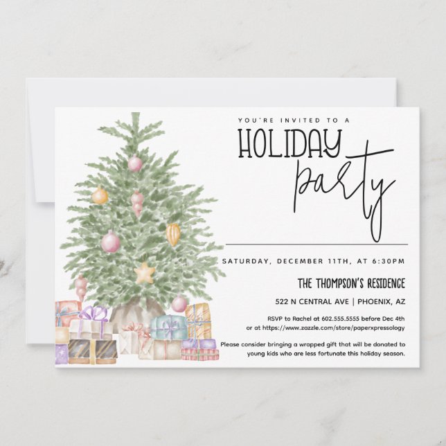 Invitation de fête de Noël avec arbre de Noël (Devant)