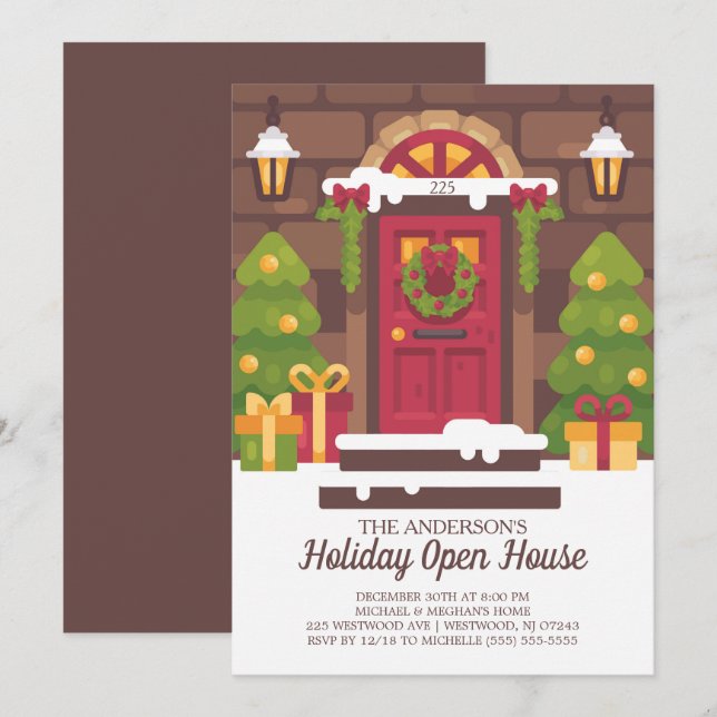 Invitation de fête de Noël de Chambre ouverte de (Devant / Derrière)