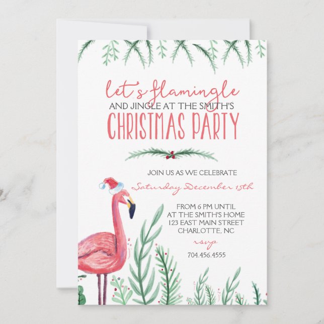 Invitation de fête de Noël de Flamant rose (Devant)