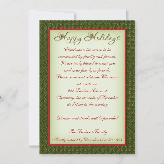 Invitation de fête de Noël de houx et de lierre (Devant)