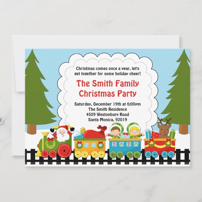 Invitation de fête de Noël de train de Père Noël (Devant)