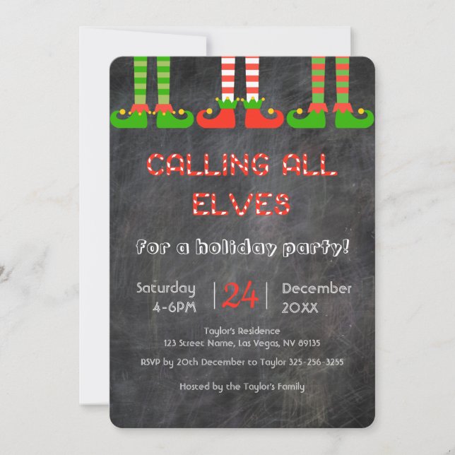 Invitation de fête de Noël d'elfes de tableau (Devant)