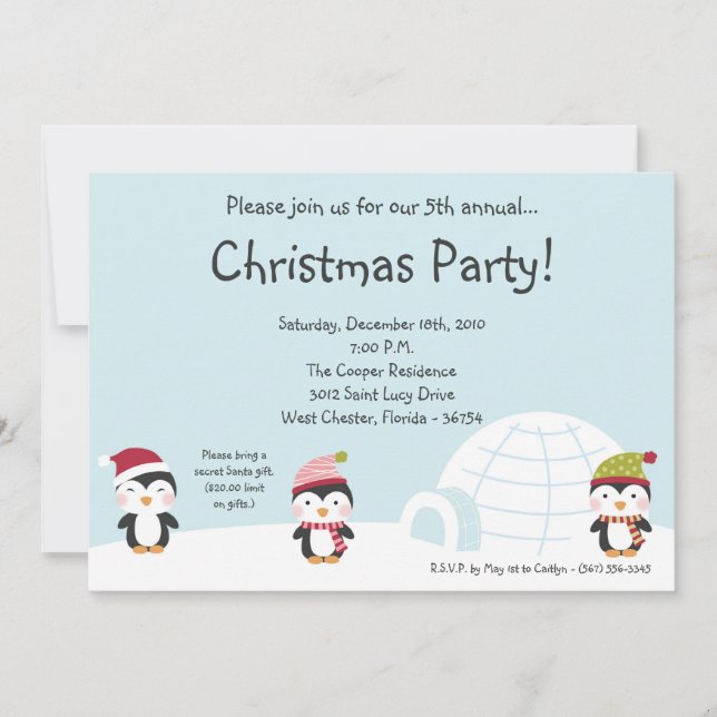 invitation de fête de Noël d'igloo des pingouins (Devant)