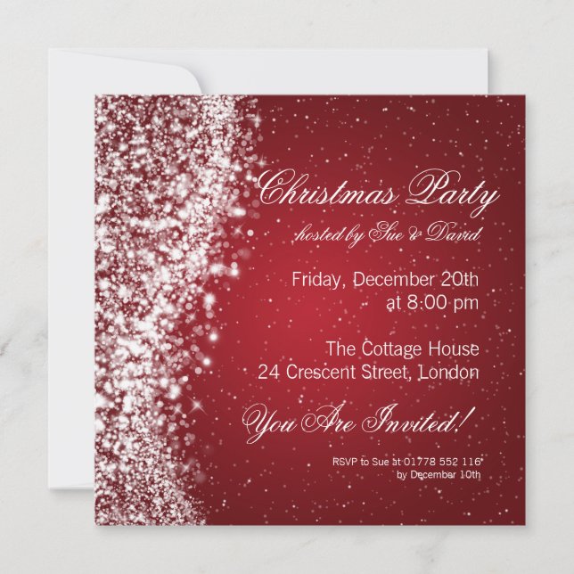 Invitation de fête de Noël Élégante étincelle roug (Devant)