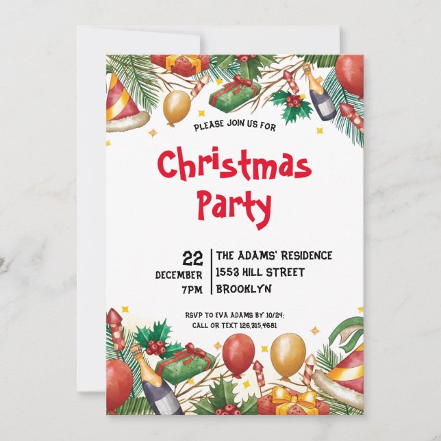 Invitation de fête de Noël en aquarelle (Devant)