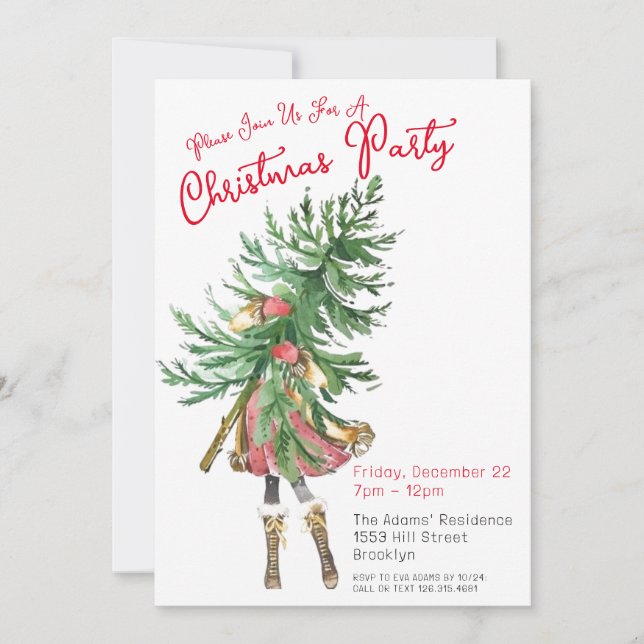 Invitation de fête de Noël en aquarelle (Devant)