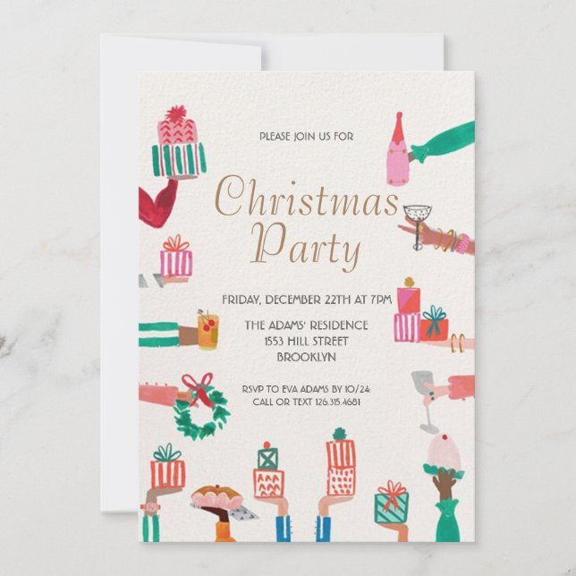 Invitation de fête de Noël en aquarelle (Devant)