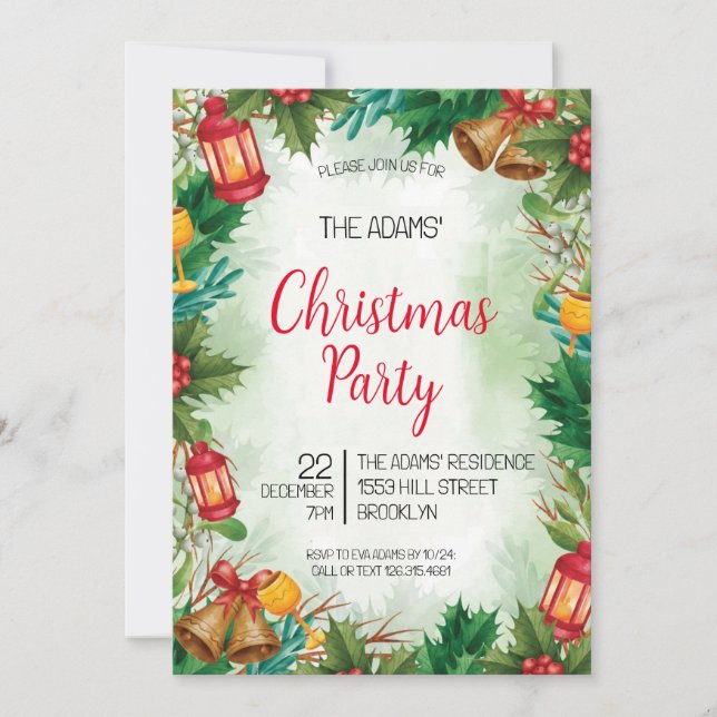 Invitation de fête de Noël en aquarelle (Devant)