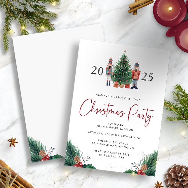 Invitation de fête de Noël en aquarelle (Holiday Watercolor 2025 Nutcracker Christmas Party Invitation by Painted Paperie)