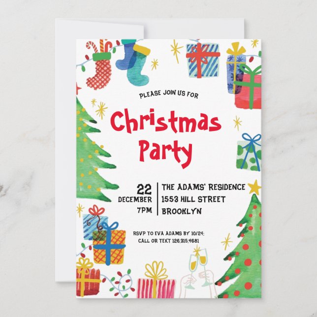 Invitation de fête de Noël en aquarelle (Devant)